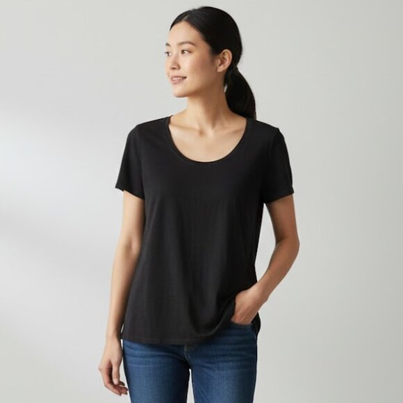 Eileen Fisher Black Organic Linen Short Sleeve T-Shirt Size X-Small NWOT - Picture 1 of 6
